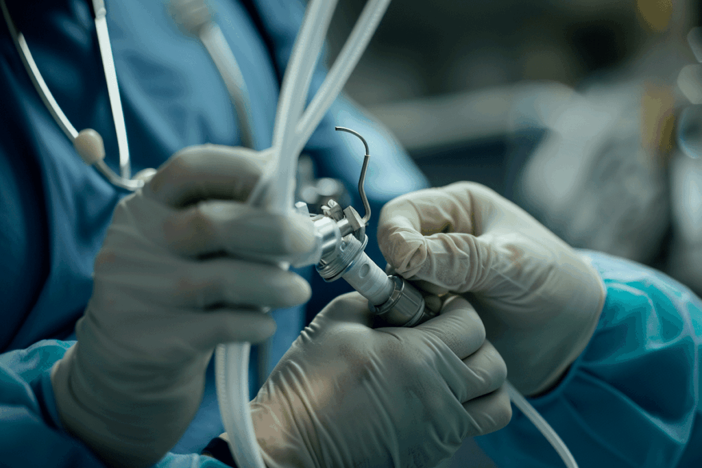 Close-up of a CRNA adjusting anesthesia equipment, illustrating themes related to Disability Insurance for CRNAs, including CRNA insurance policy, certified registered nurse anesthetist disability coverage, and nurse anesthetist income protection, with entities such as CRNA, CRNAs, MassMutual, AANA, and certified registered nurse anesthetist, and LSI keywords focused on own-occupation protection, disability income, occupation class, and coverage limits.