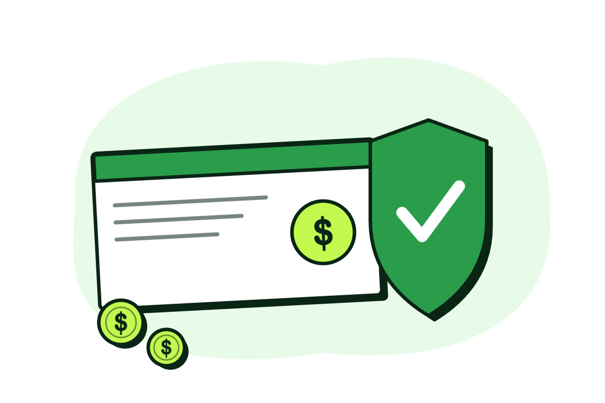 Illustration of a paycheck protected by a green shield with a checkmark, representing individual disability insurance income protection